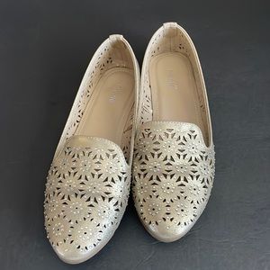 Brushed gold flats with rhinestones size 7